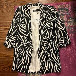 Zara Black and White Zebra Print Blazer